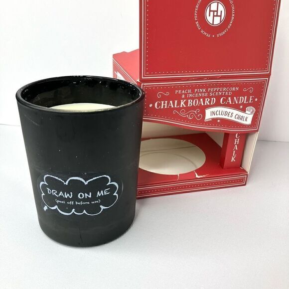 Home Decor Black Chalkboard Peach Peppercorn & Incense Scented Candle 5x4 - Picture 1 of 7